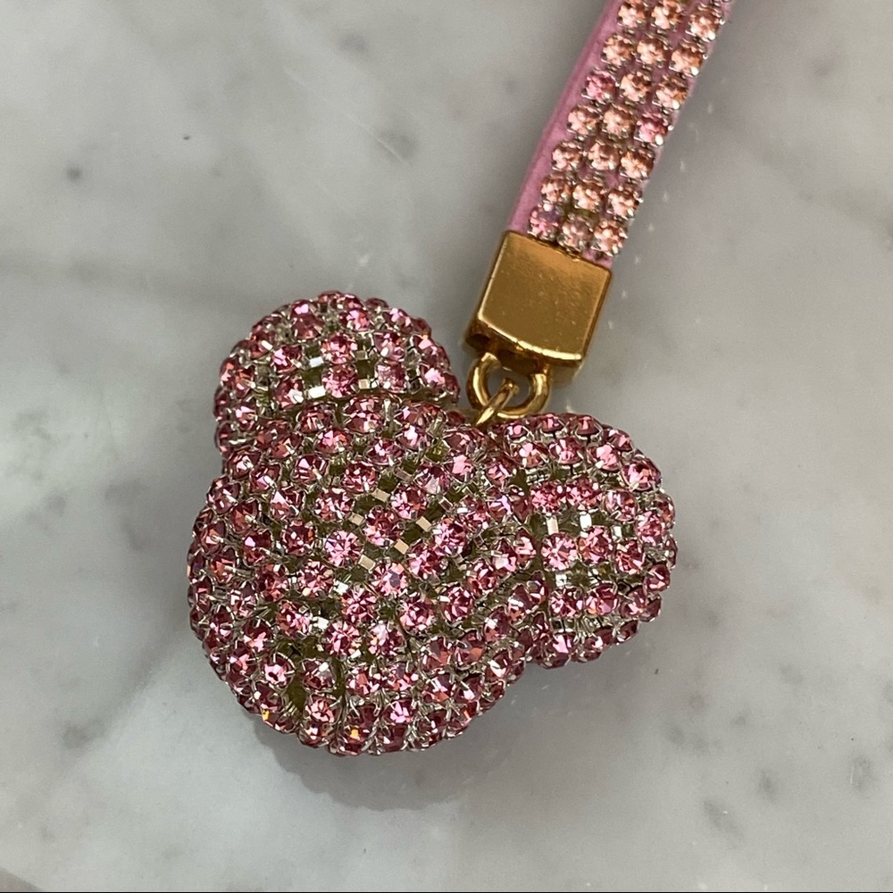 Chic Pink Crystal & Leather Mickey Mouse Keychain - Picture 11 of 14